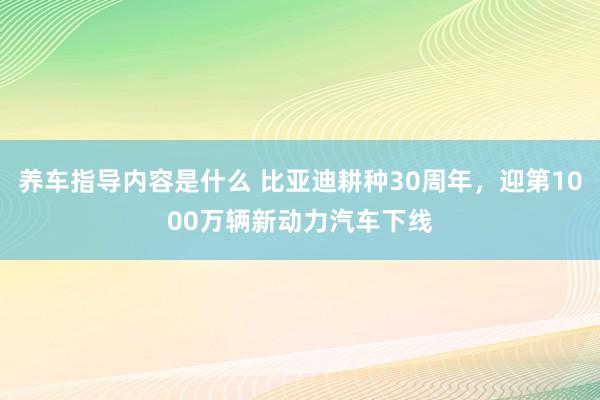 养车指导内容是什么 比亚迪耕种30周年，迎第1000万辆新动力汽车下线