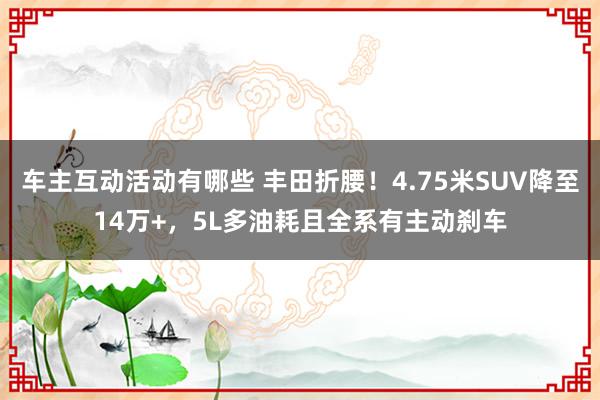 车主互动活动有哪些 丰田折腰！4.75米SUV降至14万+，5L多油耗且全系有主动刹车