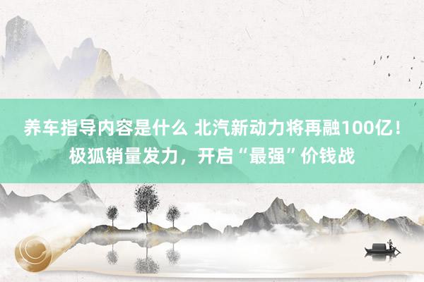 养车指导内容是什么 北汽新动力将再融100亿！极狐销量发力，开启“最强”价钱战