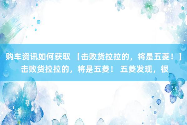 购车资讯如何获取 【击败货拉拉的，将是五菱！】 击败货拉拉的，将是五菱！ 五菱发现，很