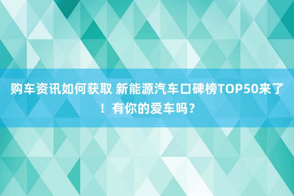 购车资讯如何获取 新能源汽车口碑榜TOP50来了！有你的爱车吗？