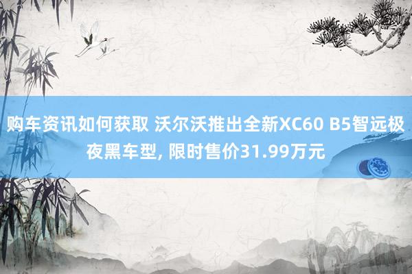 购车资讯如何获取 沃尔沃推出全新XC60 B5智远极夜黑车型, 限时售价31.99万元