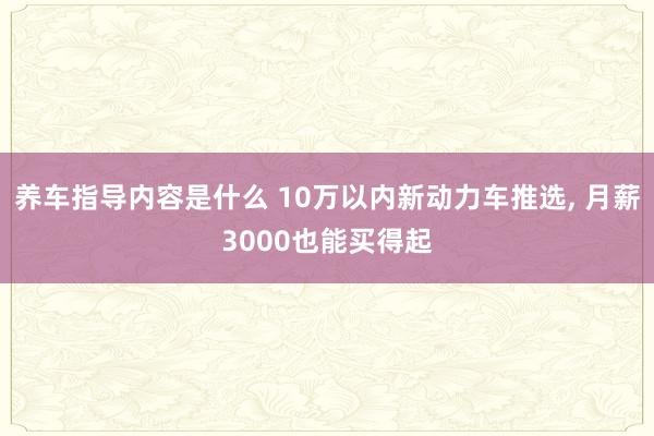 养车指导内容是什么 10万以内新动力车推选, 月薪3000也能买得起