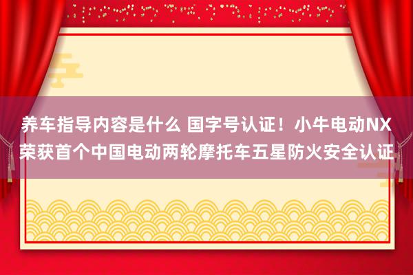 养车指导内容是什么 国字号认证！小牛电动NX荣获首个中国电动两轮摩托车五星防火安全认证