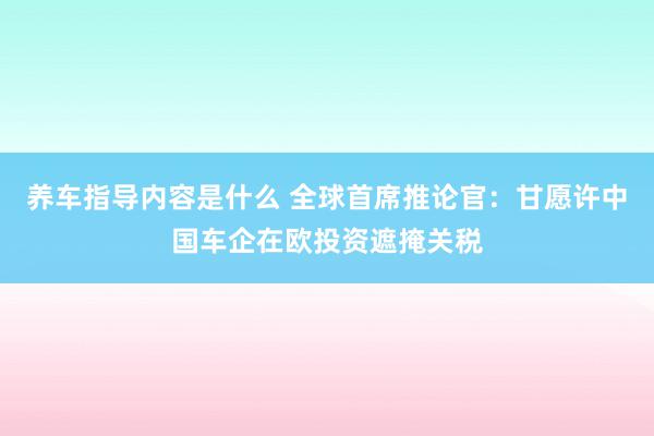 养车指导内容是什么 全球首席推论官：甘愿许中国车企在欧投资遮掩关税