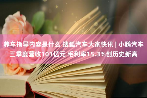 养车指导内容是什么 搜狐汽车大家快讯 | 小鹏汽车三季度营收101亿元 毛利率15.3%创历史新高